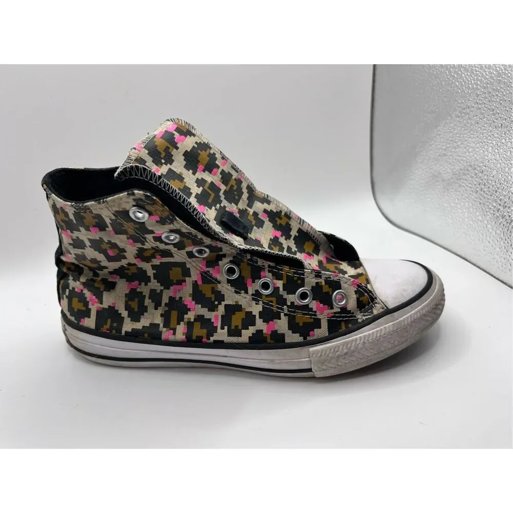 Converse Chuck Taylor Hi Top‎ Sneakers Youth Size 4 Leopard Print Lace Up Shoes